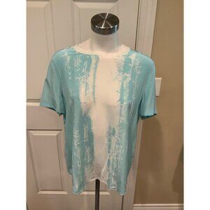Equipment Femme Blue & White Splatter Short Sleeve Silk Top, Size S